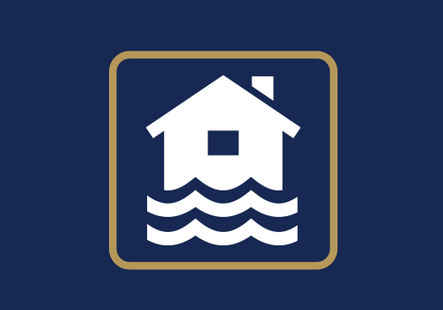 Flood-Claims-Timeline-Thumb graphical illustration of flooded house on dark blue background