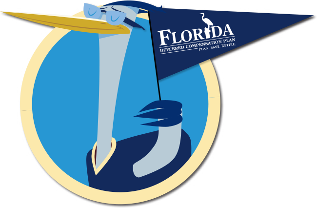 Illustrated Heron holding Def Comp flag