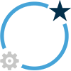 Icon of People Standing in Circle With Star and Gears around it
