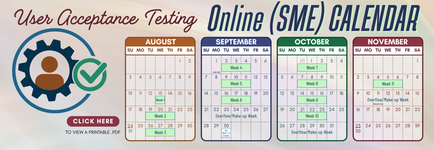 UAT Online (SME) Calendar