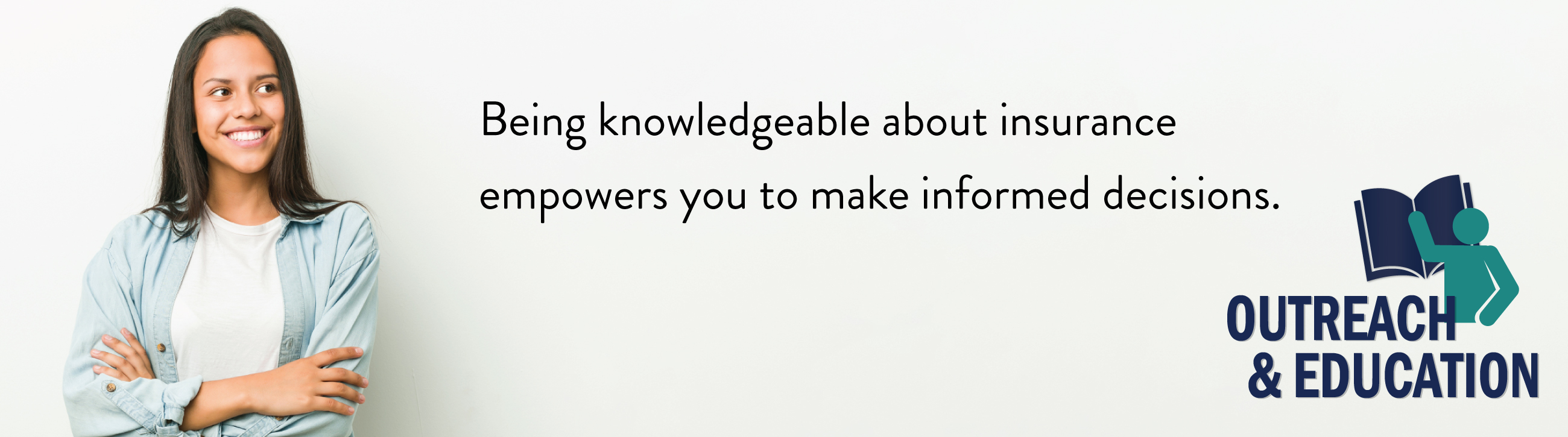Woman standing against white wall. Being knowledgable about insurance allows you to make informed decisions.