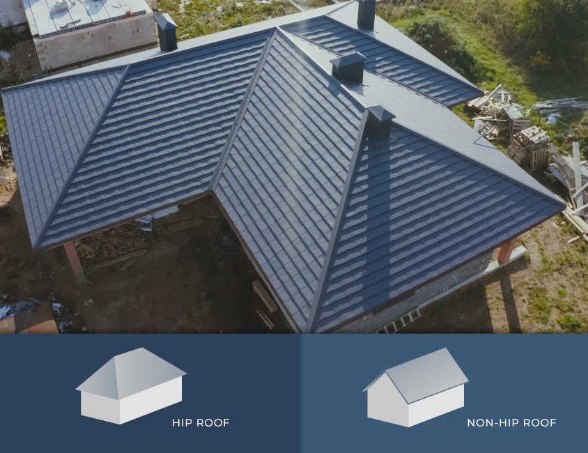 Metal Hip Roof with Hip Roof vs Non-Hip Roof diagram