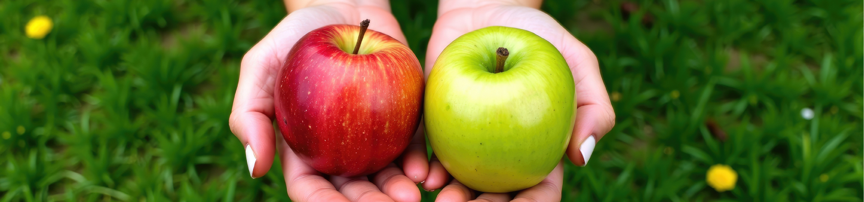 Hands holding two different apples