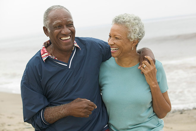 Black Older Couple Happy On Beach