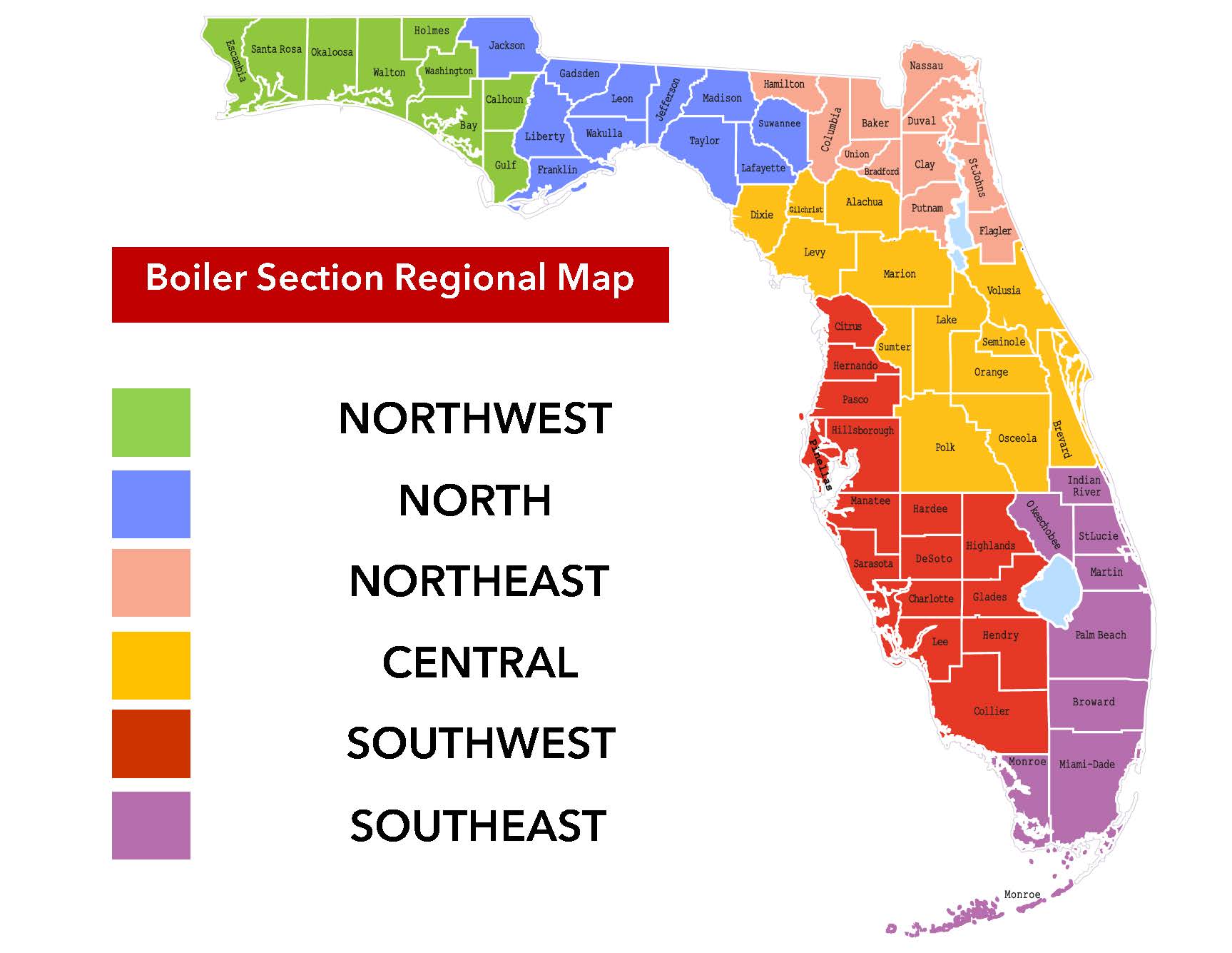 Color coded boiler regions by county