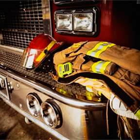 Fire truck with bunker coat and radio