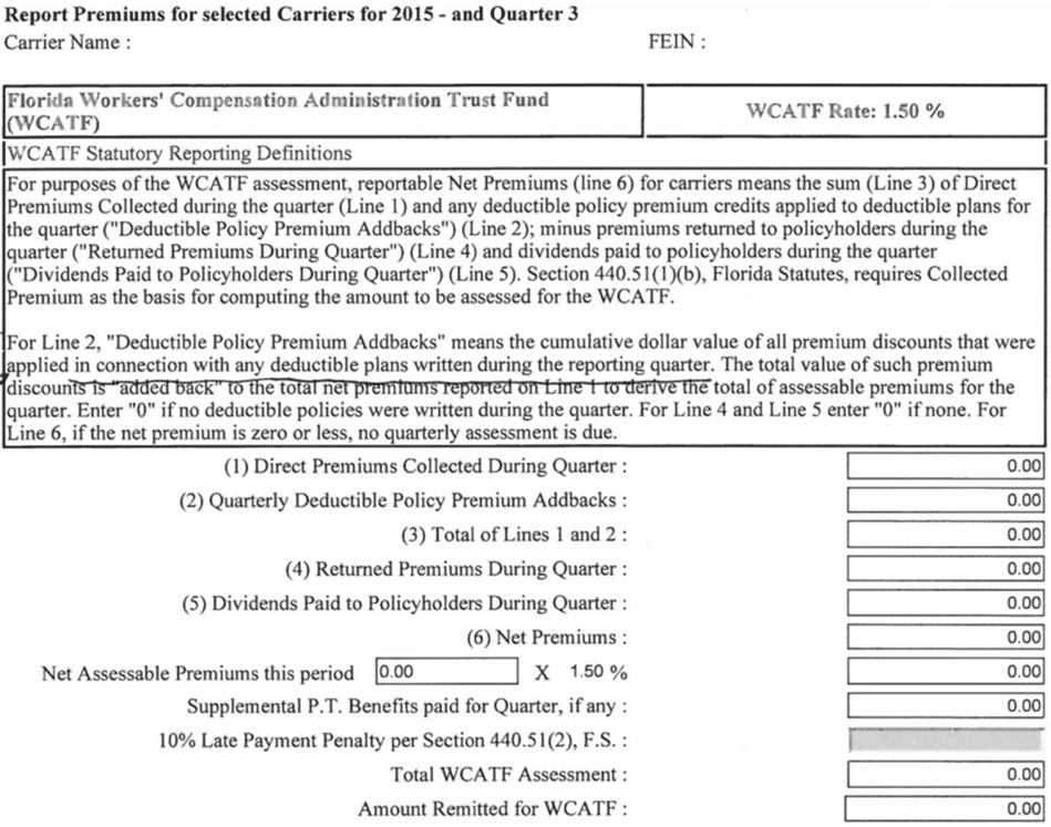 Screenshot of Assessment Calculation for Carriers