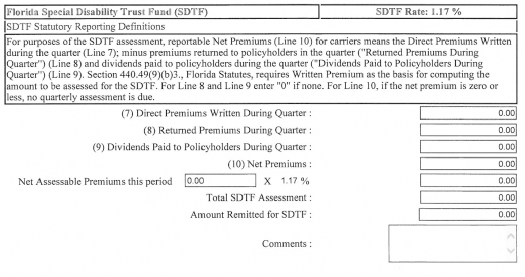 Screenshot of SDTF Assessment Calculations for Carriers